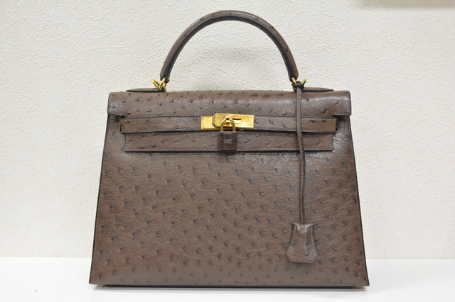 エルメスケリー32cm【素材】オーストリッチ【色】ハバナ【金具】ゴールド【刻印】E高価買取大阪神戸