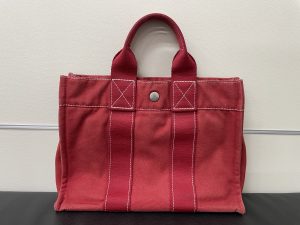 エルメス 買取 ドーヴィルPM レッド キャンバス トートバッグ 破れあり