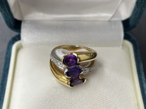 K18 Pt900 コンビ ジュエリー アメジスト ダイヤモンドリング
