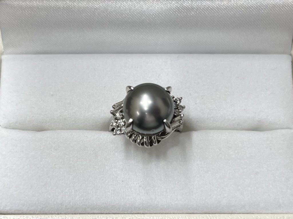 Pt900 黒蝶真珠 ダイヤリング 0.18ct ジュエリーリング