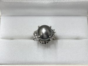 Pt900 黒蝶真珠 ダイヤリング 0.18ct ジュエリーリング