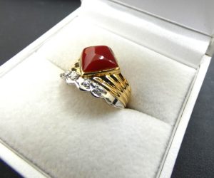 赤珊瑚＆ダイヤモンドリング k18金プラチナコンビ宝石指輪買取
