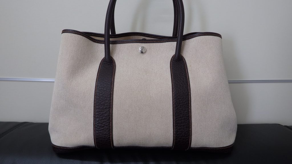 エルメス 買取 ガーデンパーティ36 トワルアッシュ ベージュ シルバー金具 ▢I