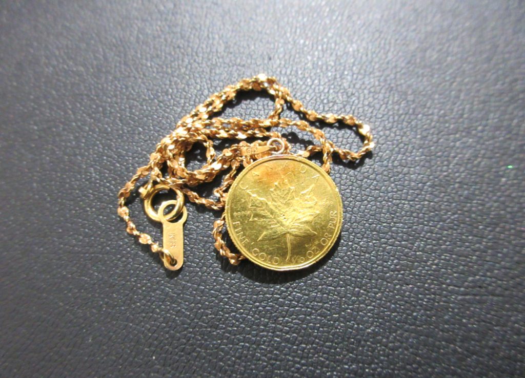 貴金属アクセサリー メイプルリーフ金貨付きネックレス 買取 1/10オンス K24・K18