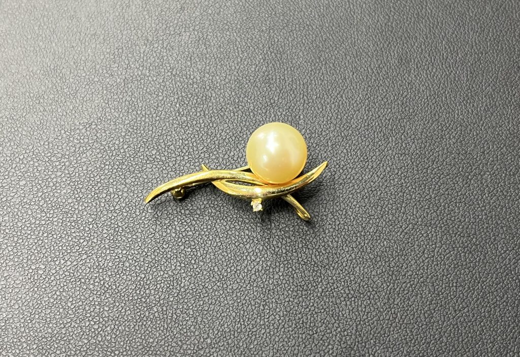 K18/750 真珠 ダイヤモンド ブローチ