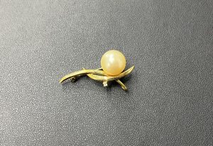 K18/750 真珠 ダイヤモンド ブローチ