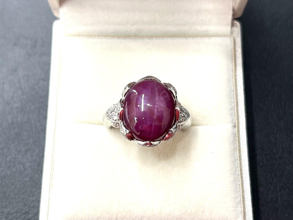 プラチナ900 インドスタールビー ダイヤモンド リング 主石ヒビ割れ