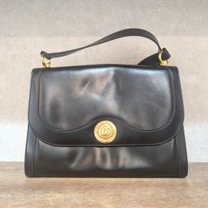 グッチ 買取 オールドグッチ ブラック レザー ショルダーバッグ ポーチ付き