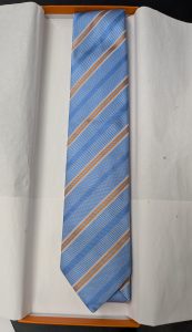 エルメス 買取 ネクタイ ブルー×オレンジ ストライプ 箱