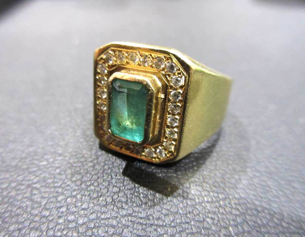 宝飾ジュエリー エメラルドリング K18製印台リング ダイヤモンド 買取