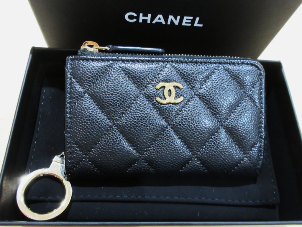 シャネル コインケース 買取マトラッセ キャビアスキン キーチェーン付き 黒