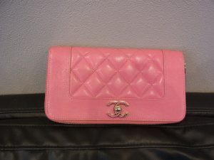 シャネル マトラッセ 長財布 ラムスキン ゴールド金具 ピンク ターンロック