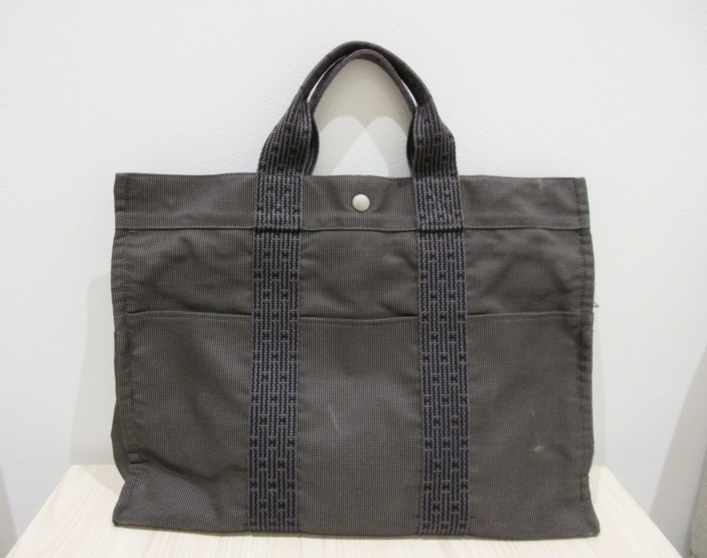 エルメス エールラインMM 買取 ナイロンキャンバス グレー ホック・ファスナー固い