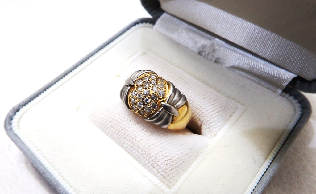 K18金 プラチナ900 コンビ メレダイヤモンド デザインリング　買取査定