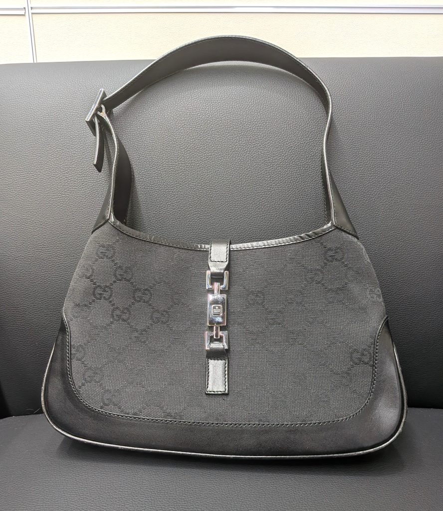 グッチ 買取 ジャッキー GGキャンバス×レザー ブラック 01147
