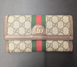 グッチ 買取 シェリーライン  PVC×レザー 長財布 ベージュ 523153
