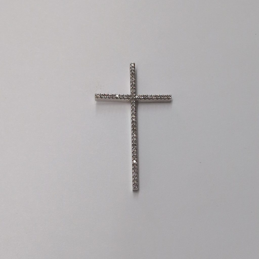 貴金属 K14WG 買取 ホワイトゴールド クロス ペンダントトップ メレD0.37ct