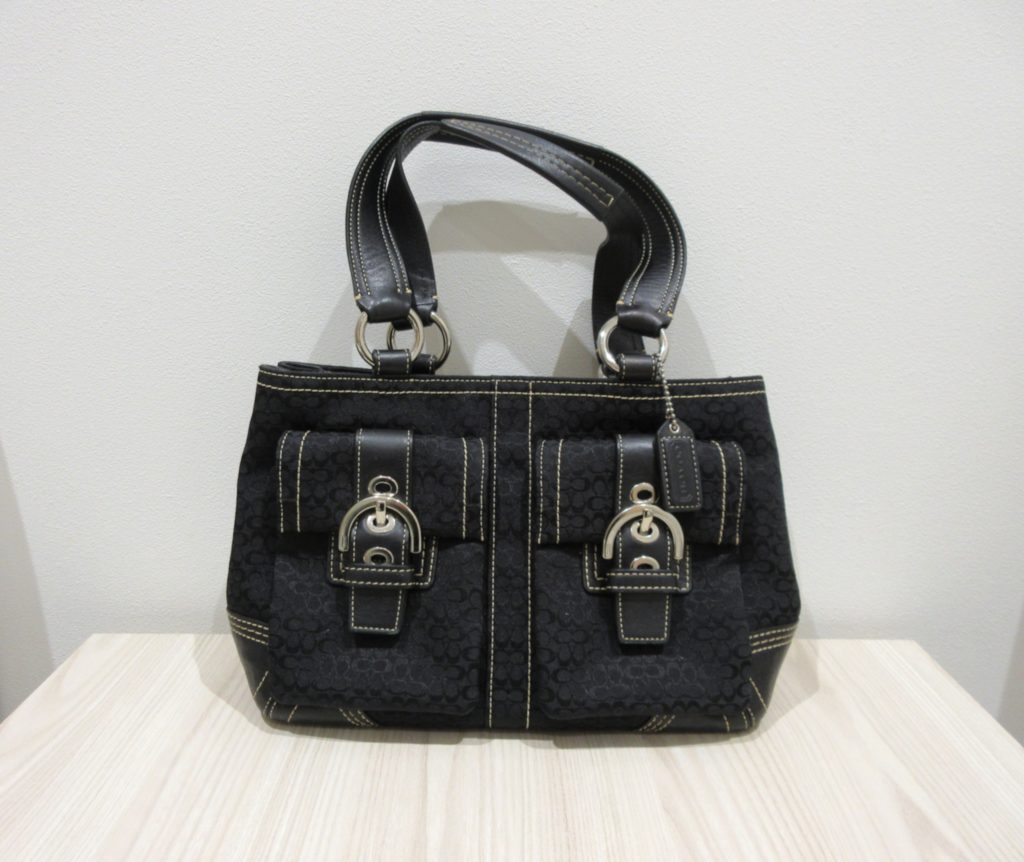 コーチ ソーホー ハンドバッグ買取 ミニシグネチャー キャンバス×レザー 黒