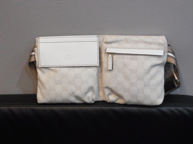 グッチ 買取 GGキャンバス ウエストポーチ ホワイト 28566