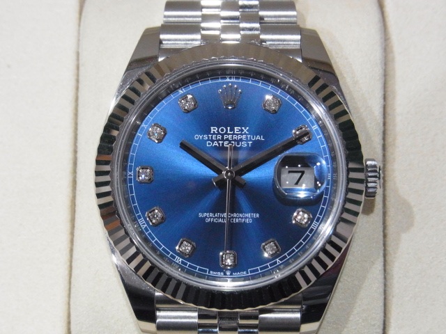 ロレックス 買取 デイトジャスト41 126334G ブライトブルー 10Pダイヤ