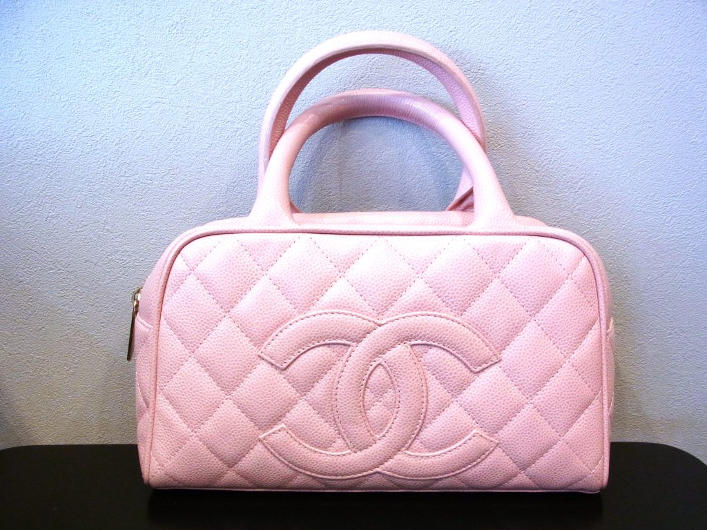 シャネル買取 キャビアスキン マトラッセ ミニボストン バッグ ピンク